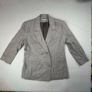 Vintage Billycoat Blazer Womens Large Gray Pea Coat Jacket USA Retro Wool Blend